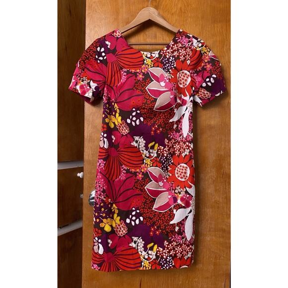 Trina Turk Colorful Hawaiian Mod Floral Print Sheath Dress Puff Sleeve Resort 4 - Picture 1 of 9